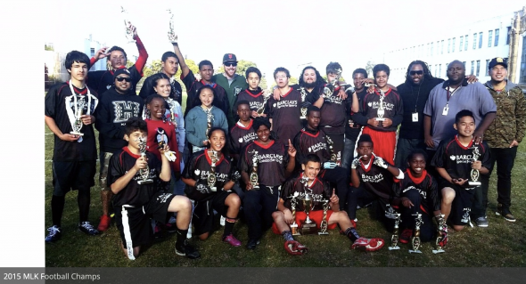 Flag football players posing for team photo