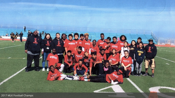 Flag football players posing for team photo