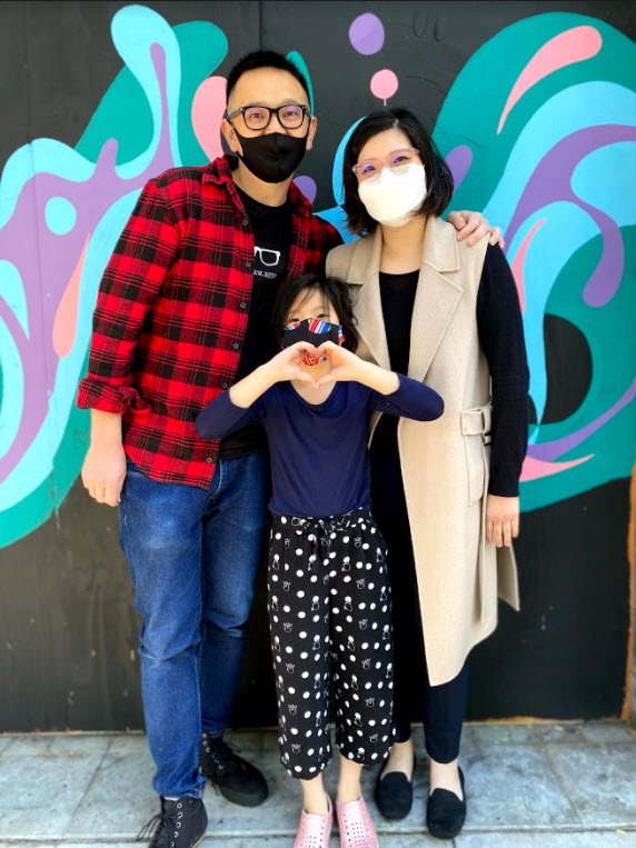 Family wearing masks
