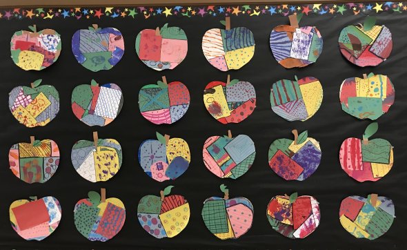 colorful patchwork style paper apples 
