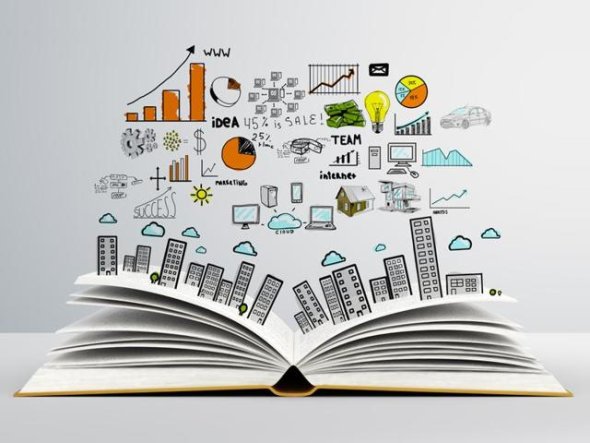 book with content flying up from pages