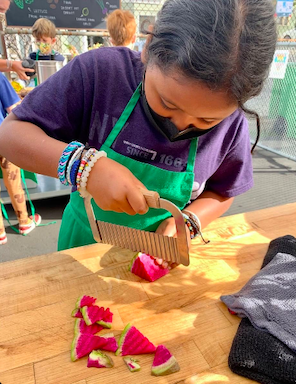 Student chopping vegetables image