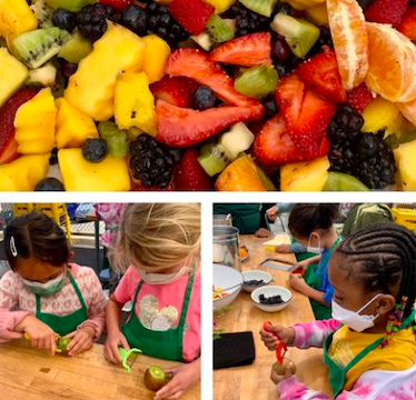 Students peeling fruit image