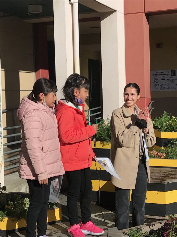 Students sharing with whole school