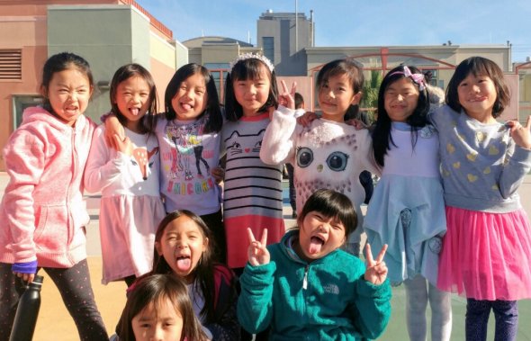 Group of students having fun outside