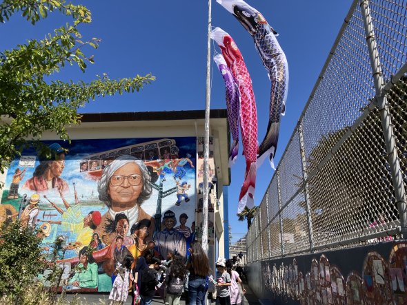 Rosa Parks building with kite koi