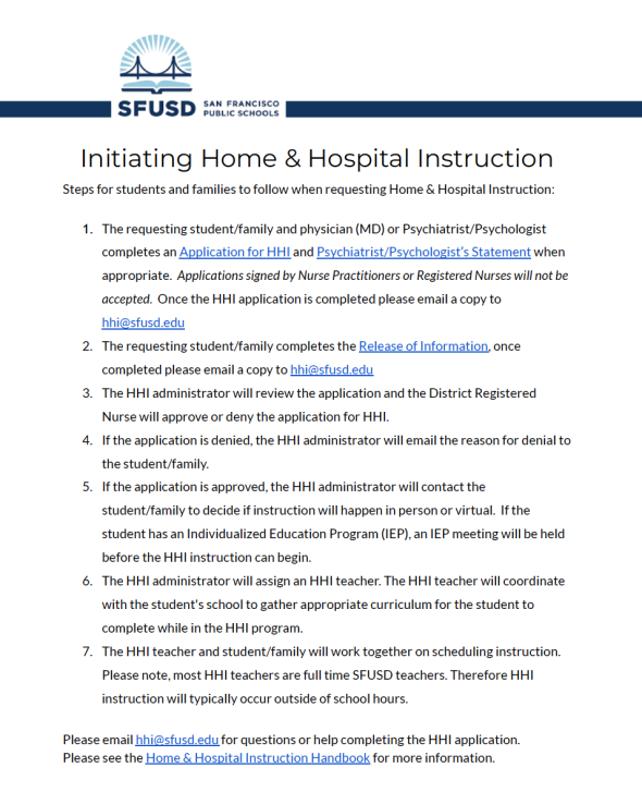 Image of a home and hospital instruction quick start guide for students and families