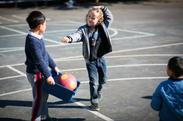 Young students at an outdoor playground