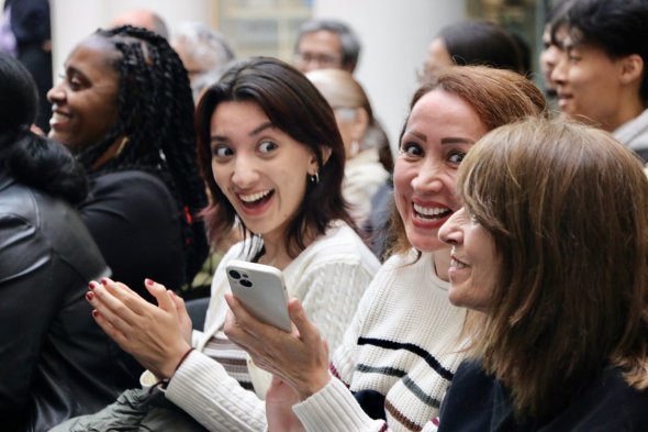 Student 21st century award winner Sahar Moghaddas looks in shock after winning award.
