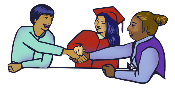 Student, staff and family shaking hands
