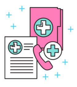 Folder, paper, and phone with plus size (medical logo)