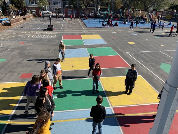 Four square game during PE class