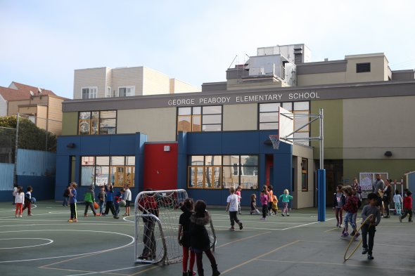 Students playing on a playground