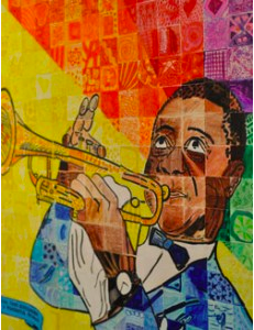 Louis Armstrong playing the trumpet