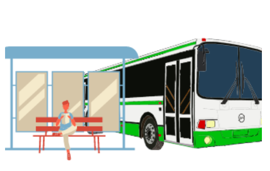 Lady waiting at the bus station with a bus pulling up