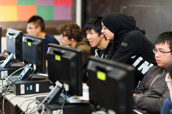 Students using desktop computers
