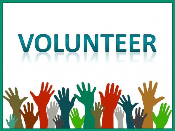 Various hands raised with text saying Volunteer