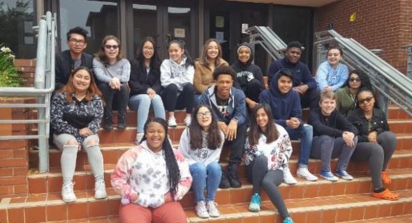 Student's from Cory Walsh's AVID class pose for year end picture
