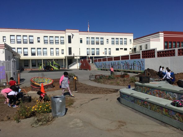 kids working in the school garden