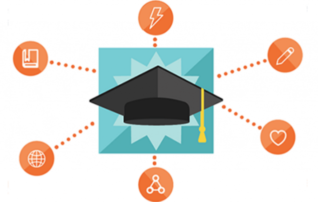 Graduation cap surrounded by icons
