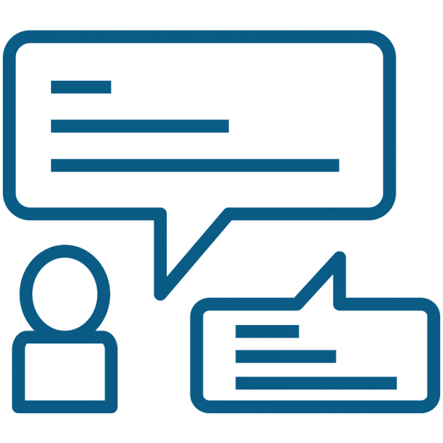 Icon of a person and two speech bubbles