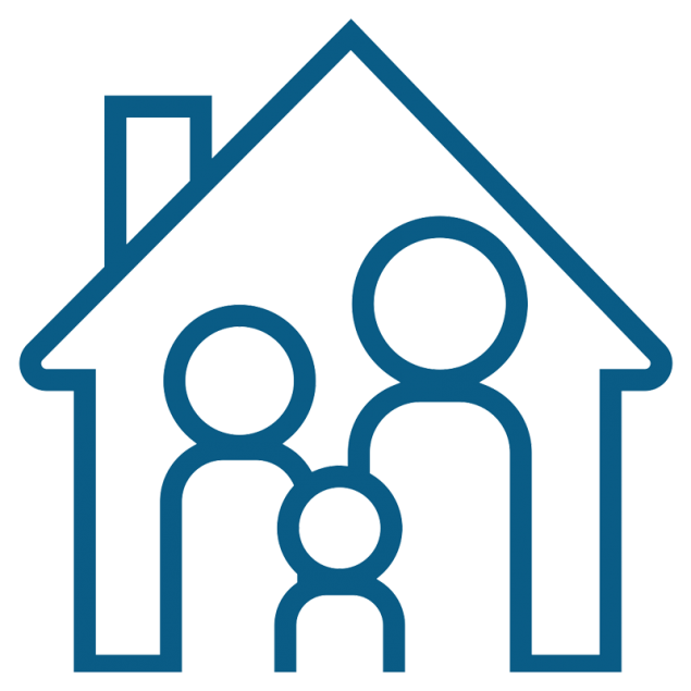 Icon of house with two adults and one child inside