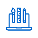 icon fo blue computer and art supplies
