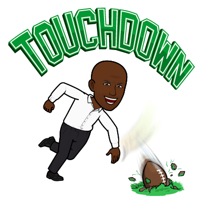 Bitmoji spiking football with text "touchdown"