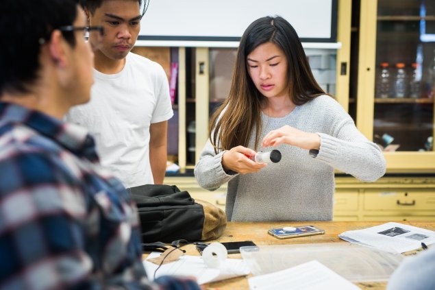Student in physics lab