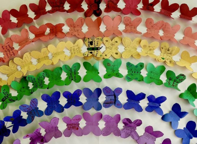 Rainbow of paper butterflies