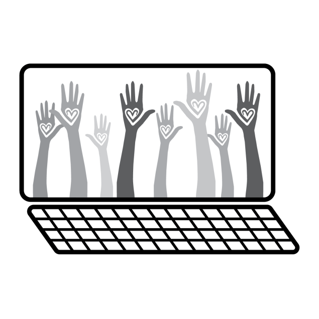 laptop with hands with hearts raised to represent Digital for Good