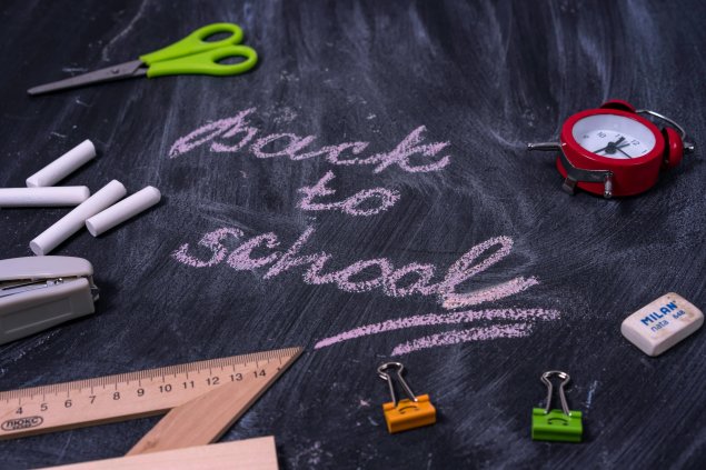 back to school written on chalk board