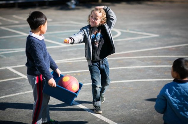 Young students at an outdoor playground