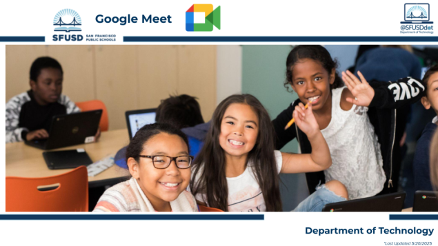 image of slide deck about google meet with three students in it