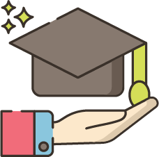 Illustration of an open hand with a graduation cap 