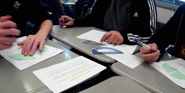 Algebra 2 students working on unit circles for trigonometry