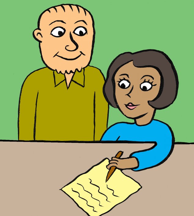 teacher and student writing