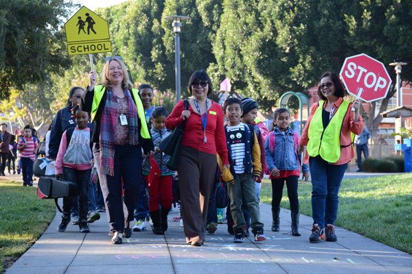 Group of people in a Walking School Bus