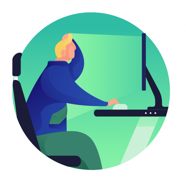 Side view of person sitting at desk on desktop