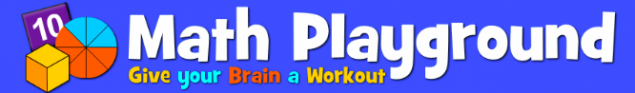 Math Playground text centered with clipart of a block, pie chart, and the number 10 