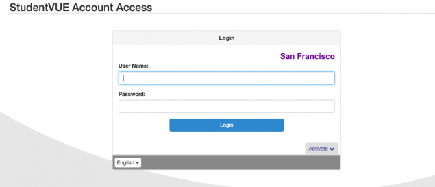 Screenshot of StudentVue login page