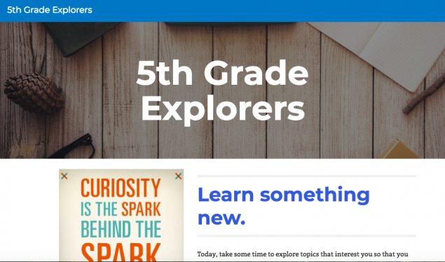 Screenshot of 5th grade website.