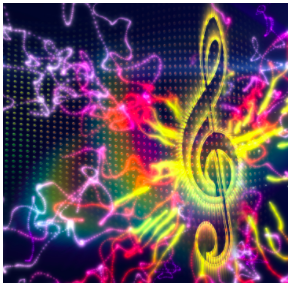 Music note covered in bright colors