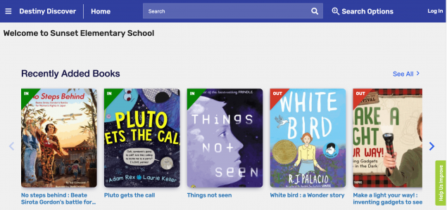 Screenshot of library catalog front page