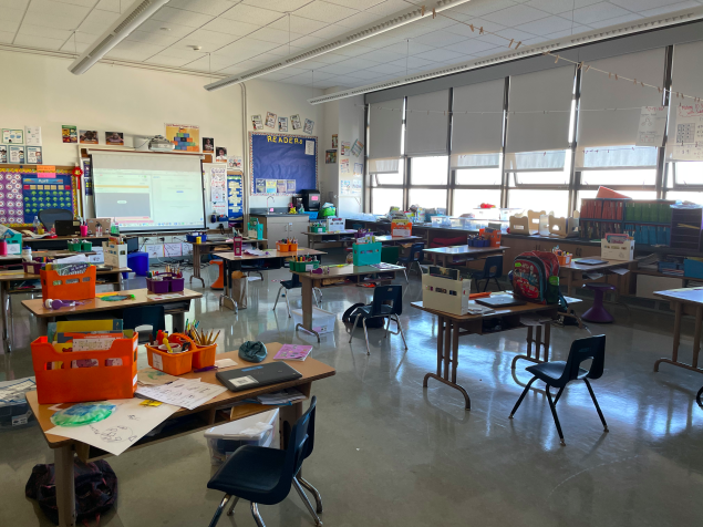 Distanced  classroom set up for in-person learning