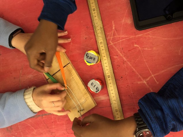 students building a slingshot; link to middle school curriculum