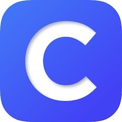 blue square with white letter C in the middle
