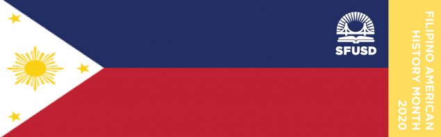 Image of Philippine flag with text saying "Filipino American History Month 2020"