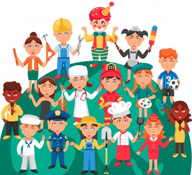 different characters representing occupations