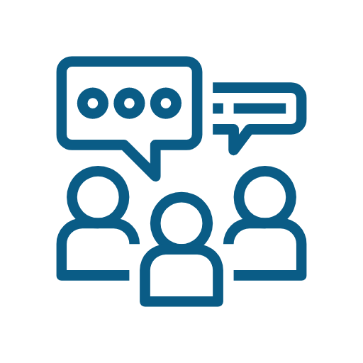 Icon of three people with speech bubbles